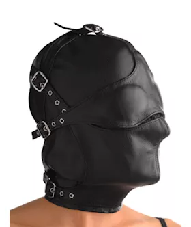 Asylum Leather Hood With Removable Blindfold And Muzzle- Ml