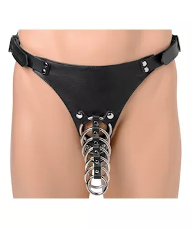 Strict Leather Locking Gates Of Hell Chastity Belt 7 Ring
