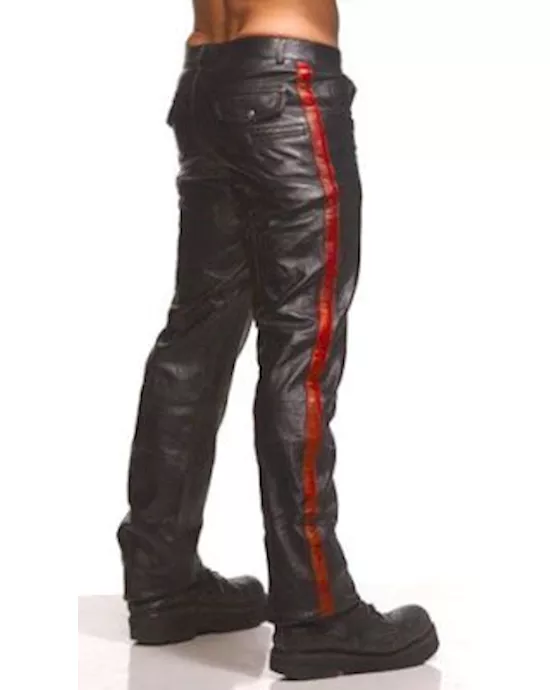 Police Leather Pants with Red Stripe
