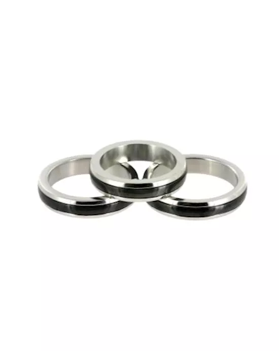 Chrome Stainless Steel Cock Ring with Black Band