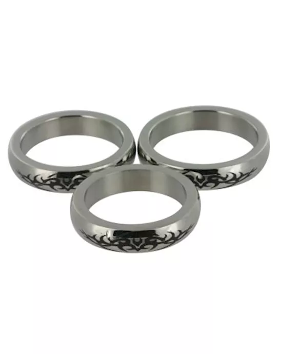 Chrome Stainless Steel Cock Ring with Tribal Design