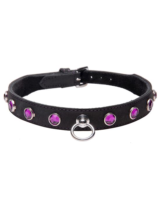 Leather Rhinestone Collar- Amethyst