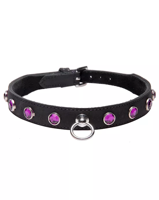 Leather Rhinestone Collar- Amethyst