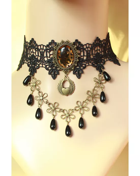 black elegant gothic lace necklace with flower detail