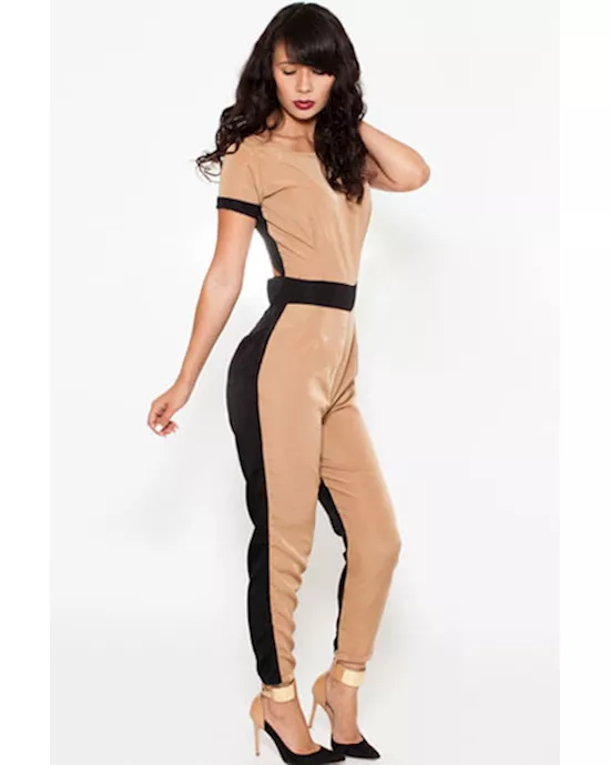 black khaki cut-out back jumpsuit