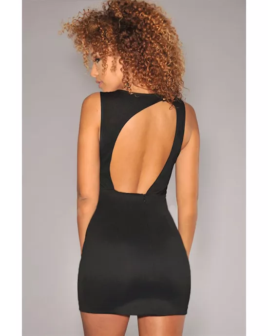 black mesh cutout sleeveless mini dress