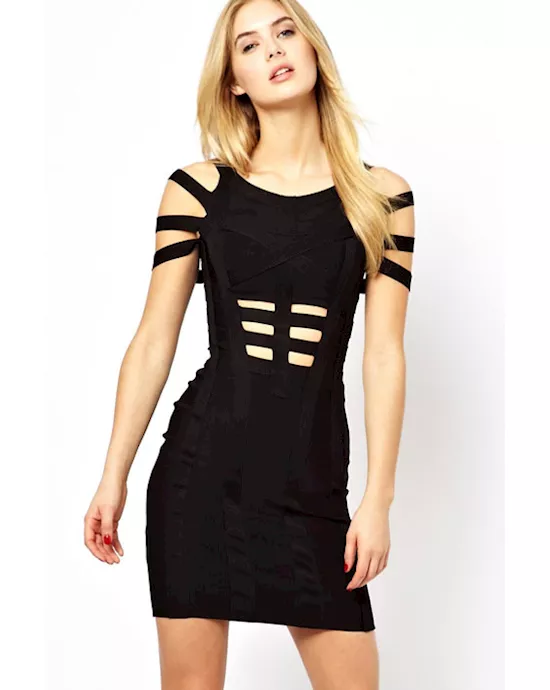 black panelled cutout bodycon bandage dress