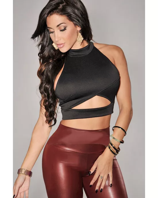 black peep-hole cropped top