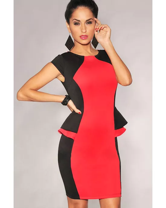 black red color-block peplum sides dress