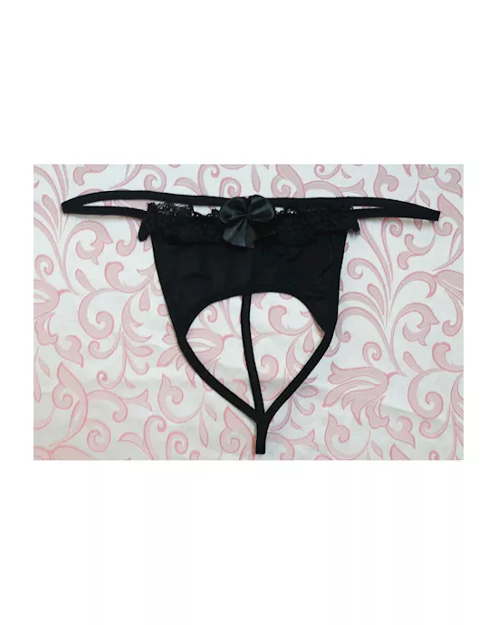 Black Sexy Crotchless French Maid G-string