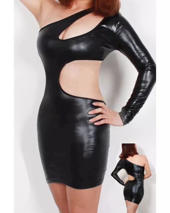 black shiny metallic bodycon club dress