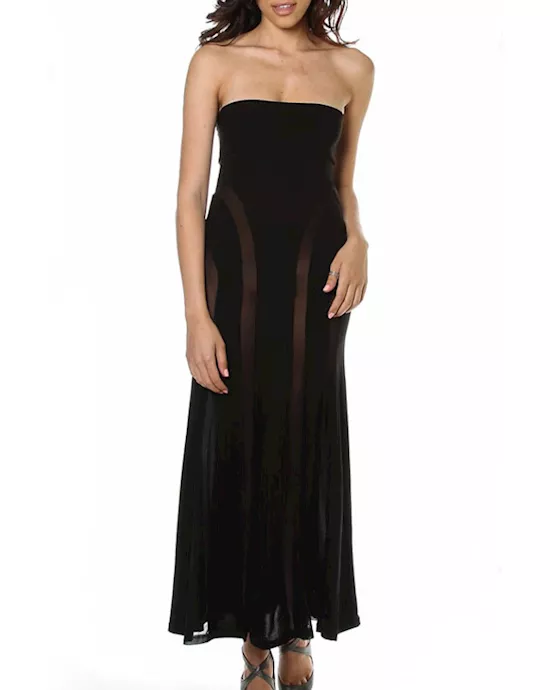 black strapless mesh insert convertible maxi dress