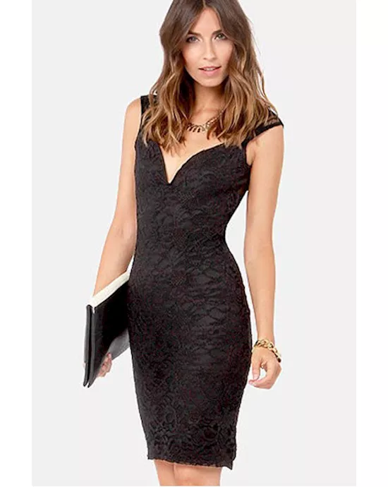 black trendy lily lace midi dress