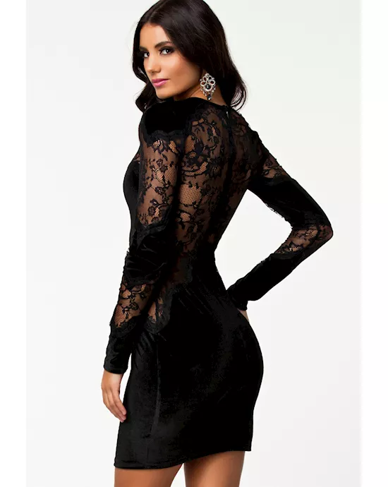 black velvet lace long sleeves vintage dress