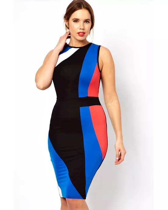 color block midi bodycon dress