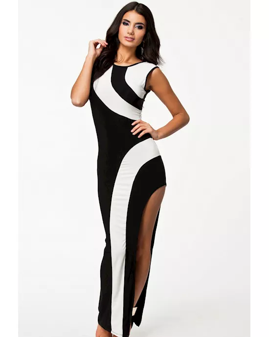 flirty monochrome maxi evening dress