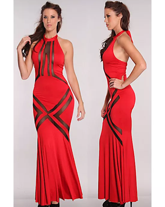 glam red mesh pattern hourglass evening dress