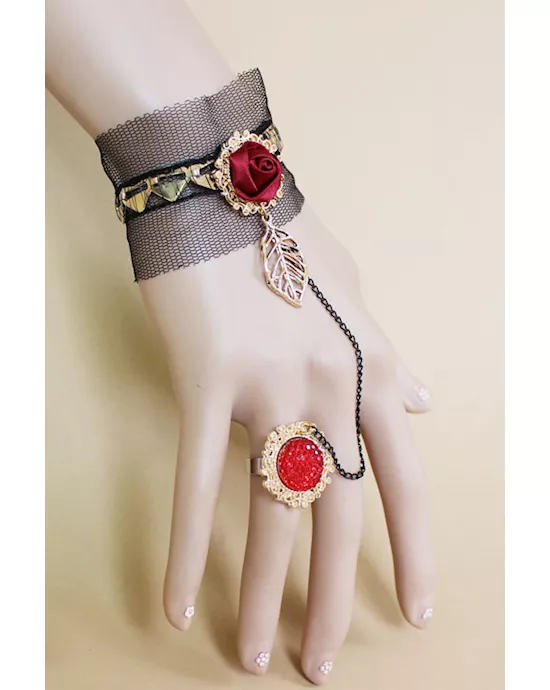 gold heart lace bracelet with ring