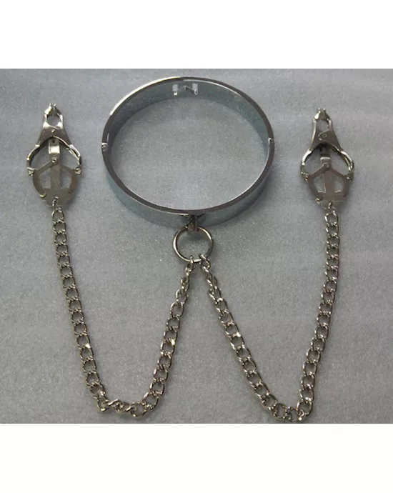Metal Slave Collar With Nipple Clamps