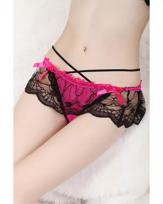 Rosy Sheer Flounce Accent Sexy Lace Panties