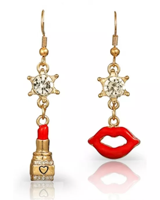 Red Lip&Lipstick Paired Diamond Drop Earrings