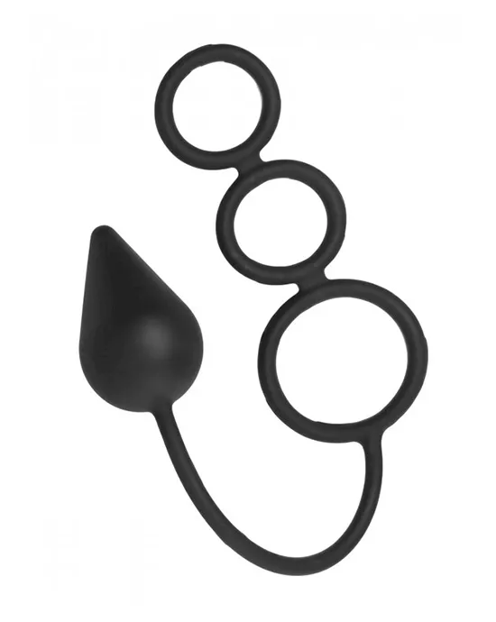 Triple Threat Silicone Tri Cock Ring With Anal Plug