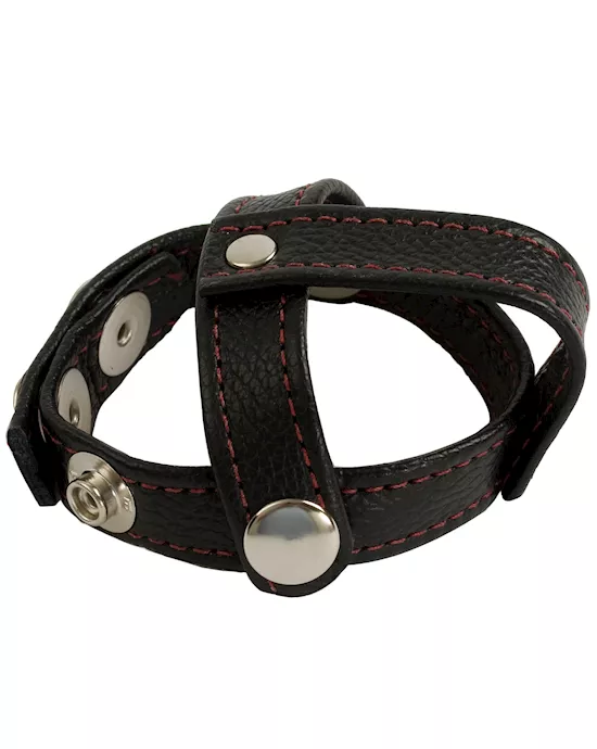 Reds Black Leather Cock Strap 3 Piece Divider