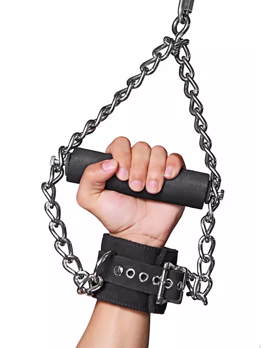 Fur Lined Nubuck Leather Suspension Cuffs with Grip