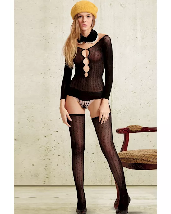 Heart-Patterned Suspender Bodystocking