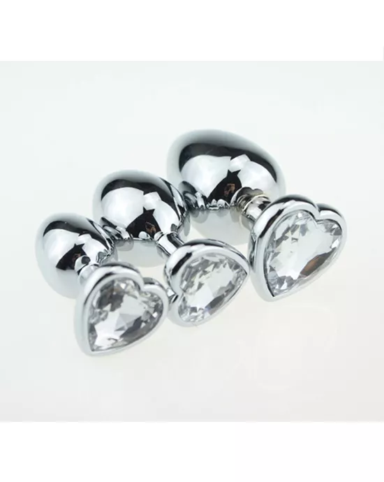 Chrome Butt Plug with Silver Heart Shaped Jem