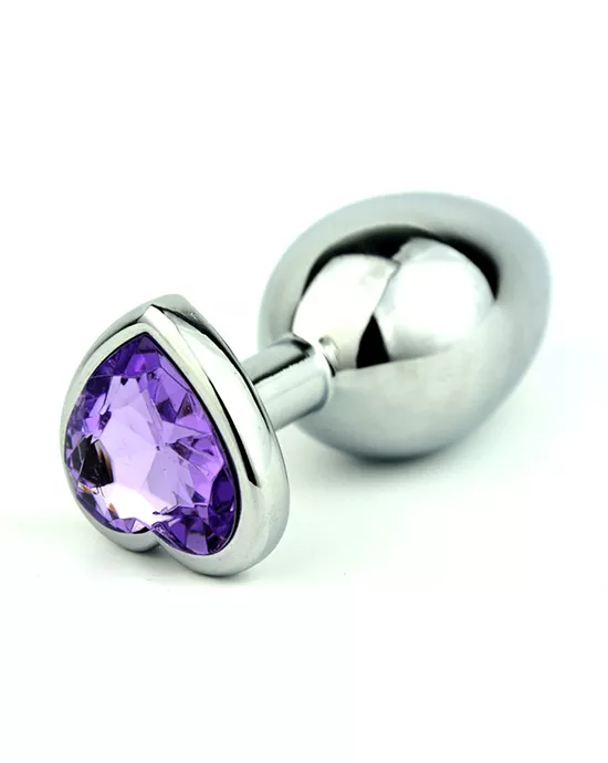 Chrome Butt Plug with Lavender Heart Shaped Jem