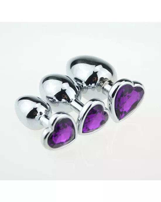 Chrome Butt Plug with Purple Heart Shaped Jem