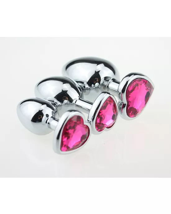 Chrome Butt Plug with Pink Heart Shaped Jem