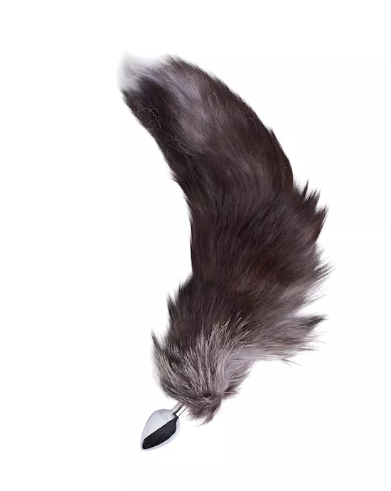 Chrome Butt Plug with Black and Blue Tipped Tail