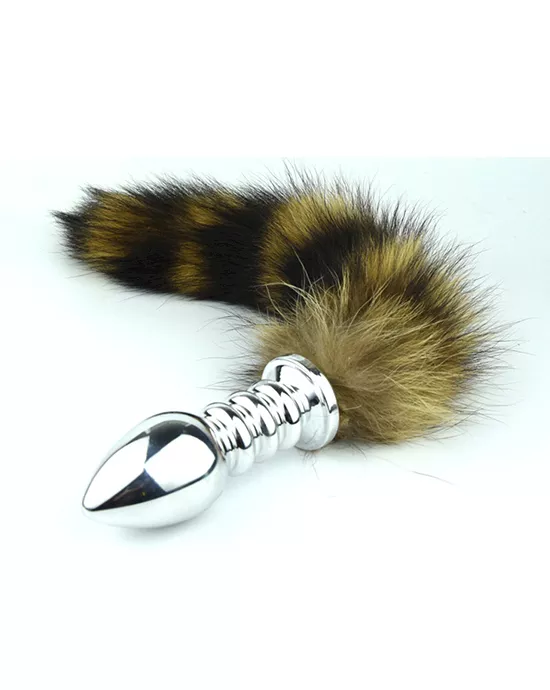 Rippled Stem Butt Plug with Striped Fur Tail