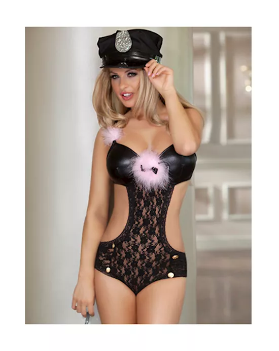 Sexy One Piece Police Costume With Floral Lace