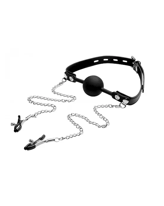 Ball Gag with Nipple Clamps Silicone