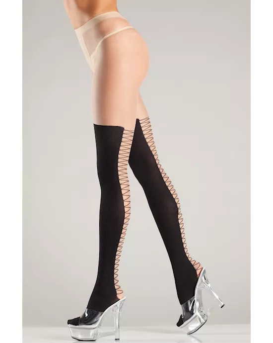 Faux Lace-Up Pantyhose