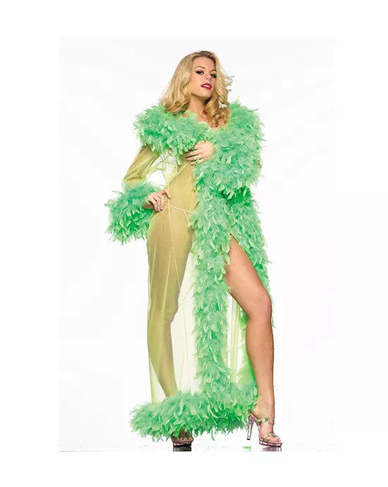 Sheer Glamour Robe With Feather Boa Trim