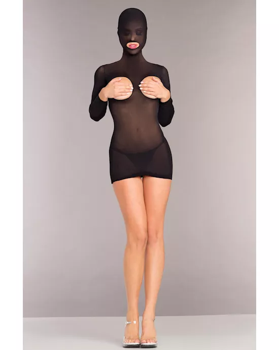Opaque Cupless Hooded Minidress - O/S