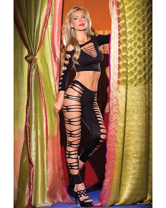 Shredded Crop Top and Footless Tights