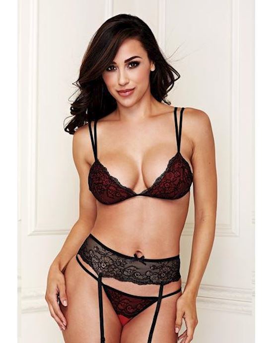 Baci Lace 3 Piece Bra Thong And Garter Belt Set Baci Lingerie Skin And Lips Adult Shop 1073