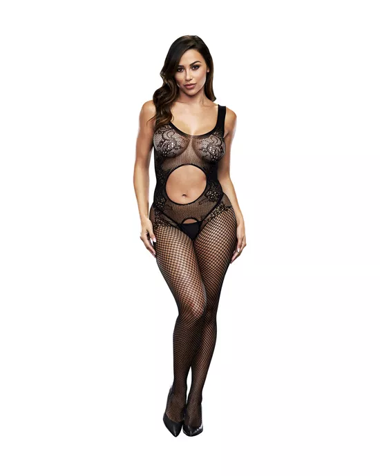Open Front Crotchless Jacquard Bodystocking