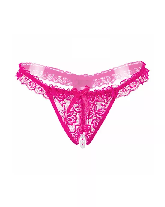 Amore Crotchless Lace Thong With Stimulating Pearls