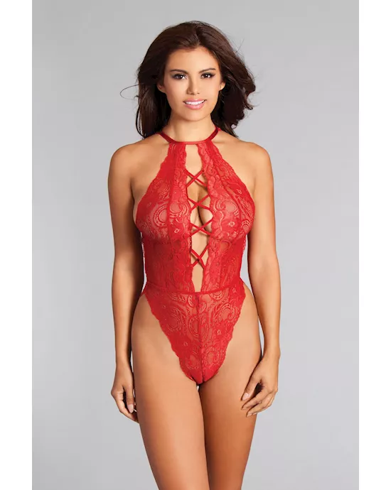 Sahara Tedd -French cut halter neck lace teddy