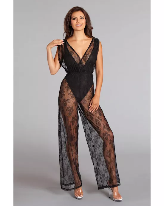 Groaned Jump - Lace Overlay Jumpsuit And Bodysuit