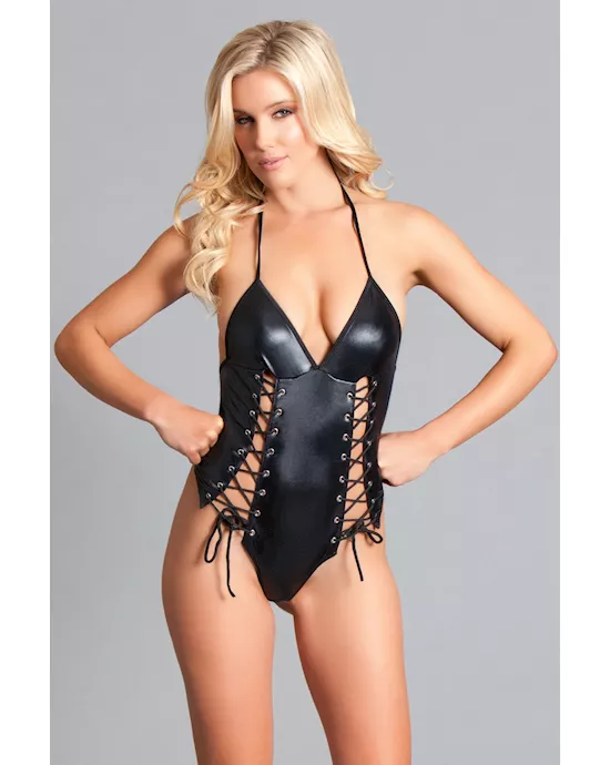 Martha Teddy - Wet leather look Teddy