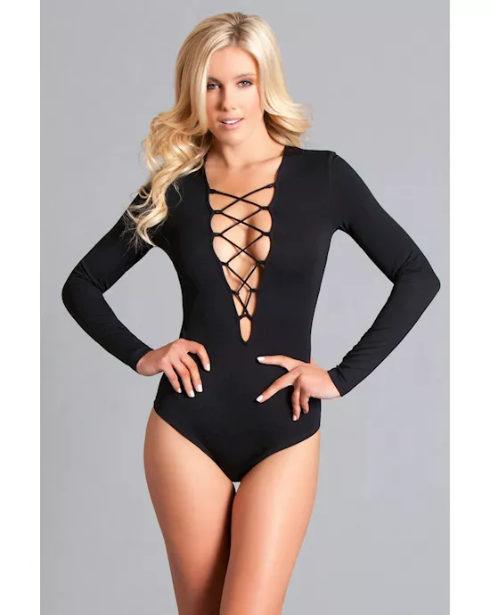 One Piece Long Sleeved Body Suit with Zig Zag Straps - M/L