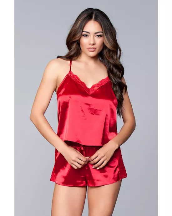 Two-piece Relaxed Fit Satin Cami And Short Set