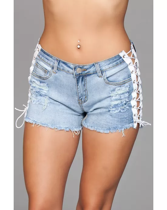 Looped In Distressed Denim Shorts